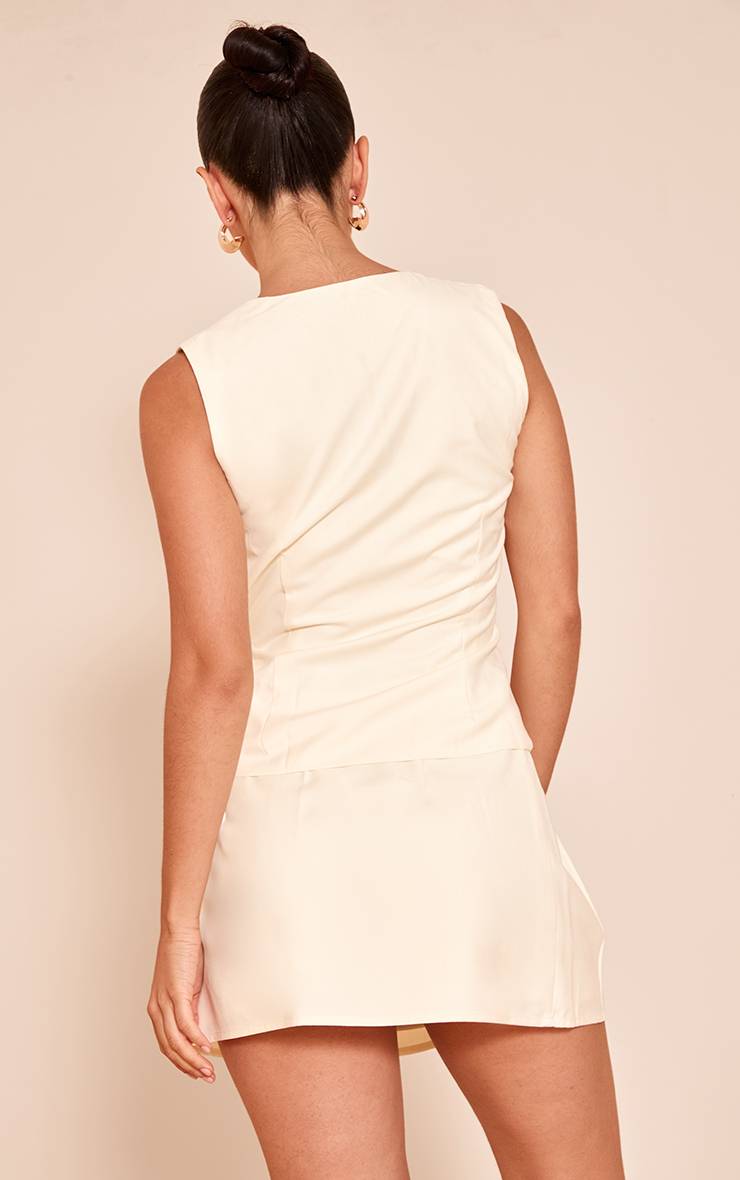 Crème Ensemble Veste Ceinturée À La Taille Avec Finitions Tissées