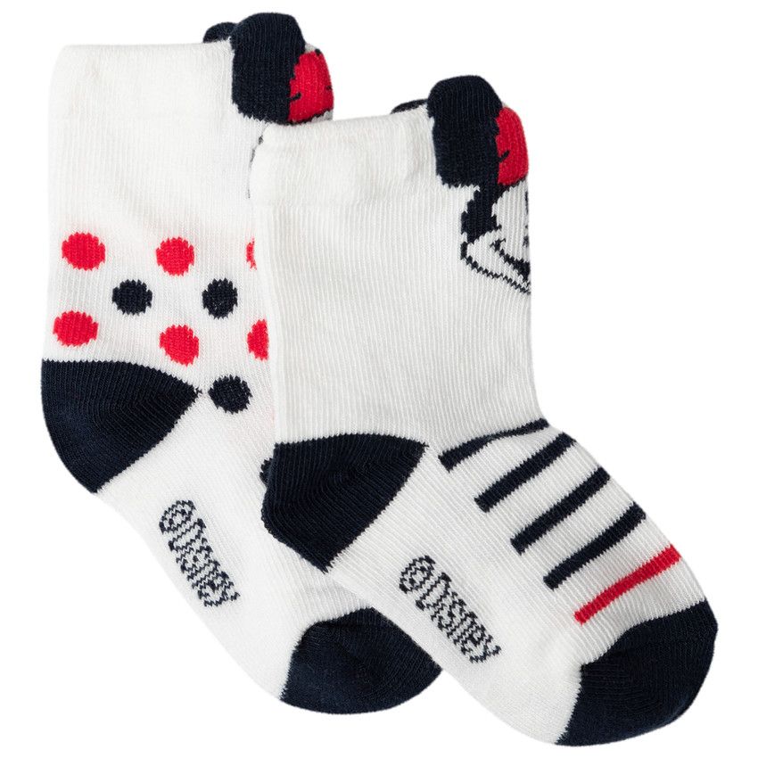 Lot de 2 paires de chaussettes à pois et rayures Minnie Disney - Ecru