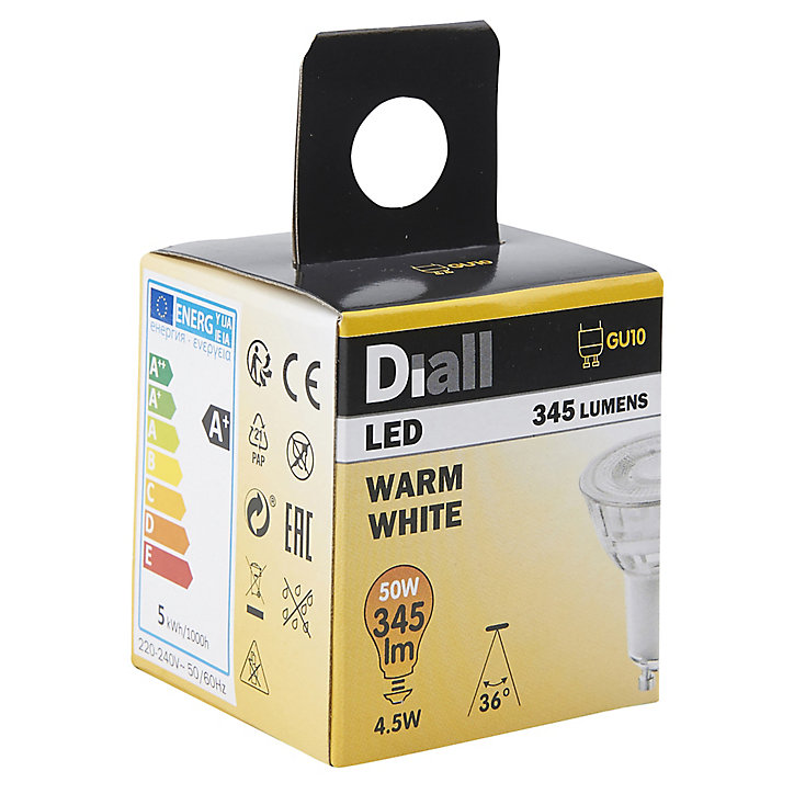 Ampoule LED GU10 spot Diall 4,5W=50W blanc chaud