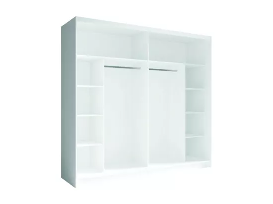 Ensemble chambre NOFI - Lit 160x200 cm avec sommier, 2 tiroirs, chevets, armoire et commode - blanc