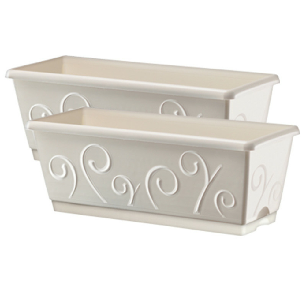 2 jardinières volutes blanc perle 50cm