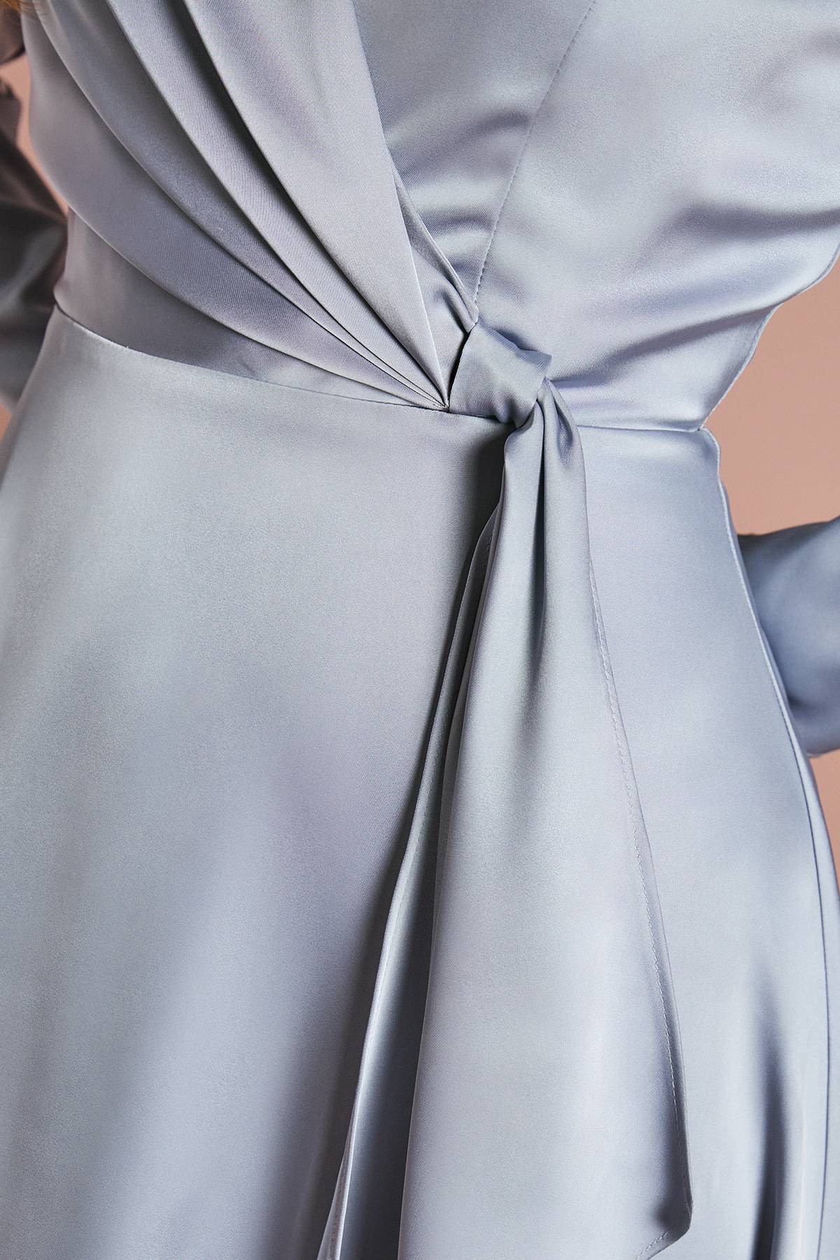 Coast Robe Midi Satinée à Manches Longues avec Drapé Cascade