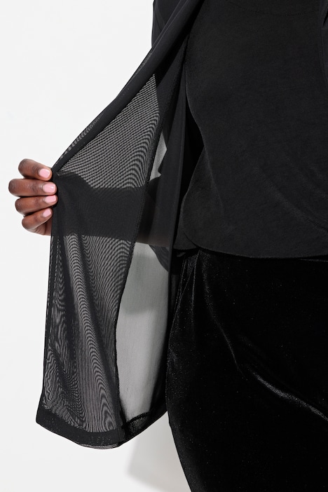 Mesh-Jacke, offene Jacke, Schalkragen, 3/4-Arm