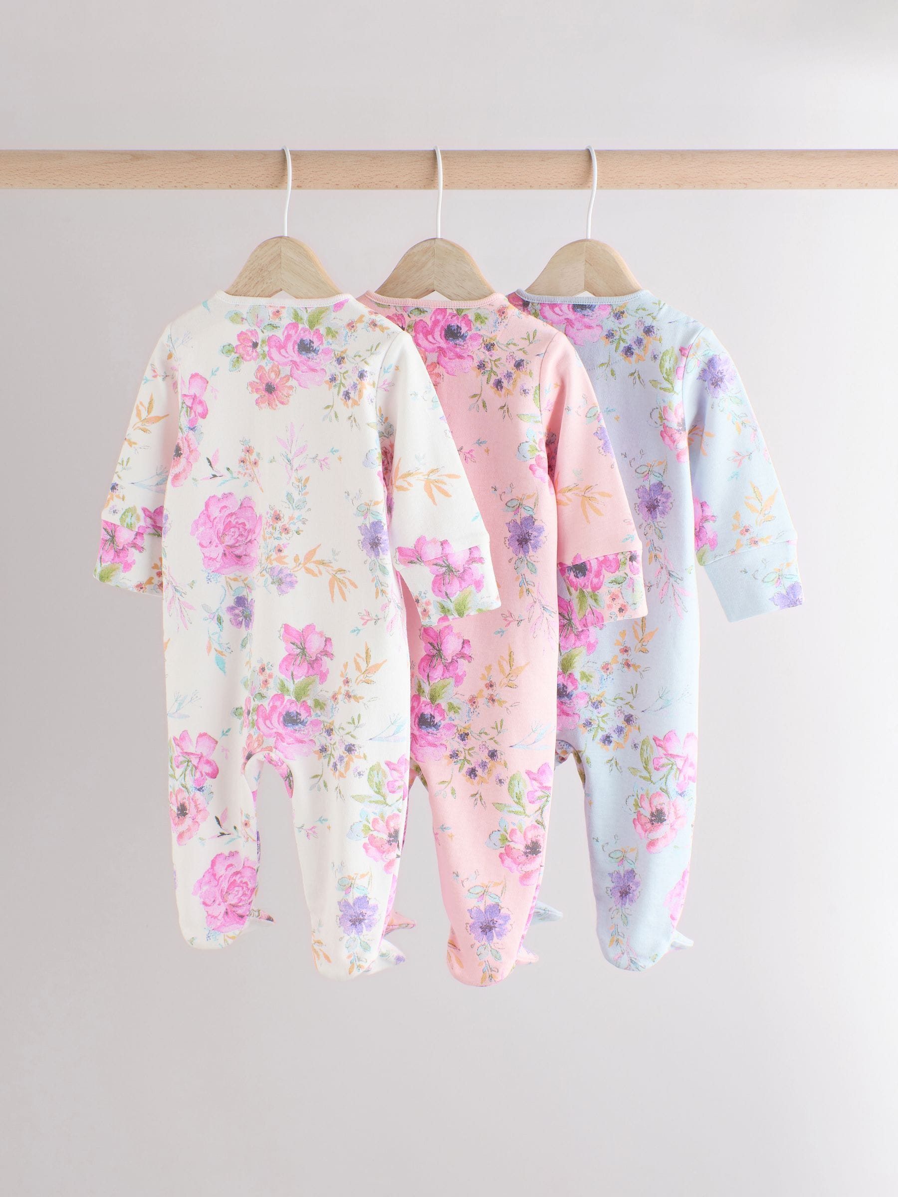 Roze - 3 Pack Baby-pyjama's met tweewegrits (0mnd -2jr)