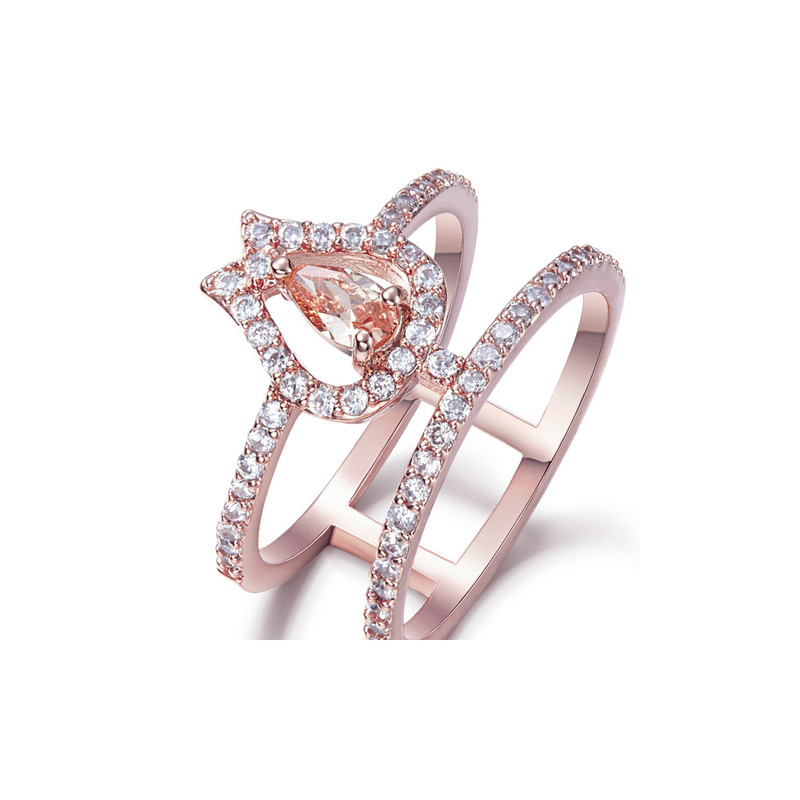 Bague orné de cristal de Swarovski Blanc et Orange et Plaqué Rhodium