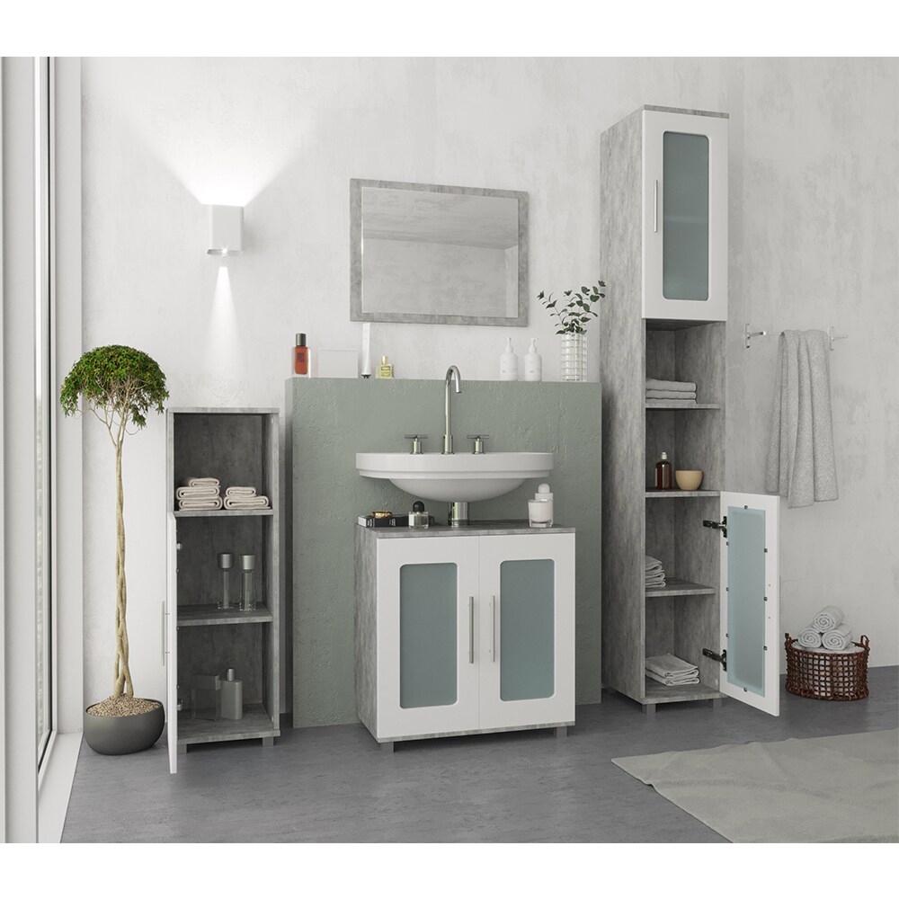 VICCO Badspiegel 45 x 60 cm Grau Beton - Badezimmerspiegel Spiegel Hängespiegel