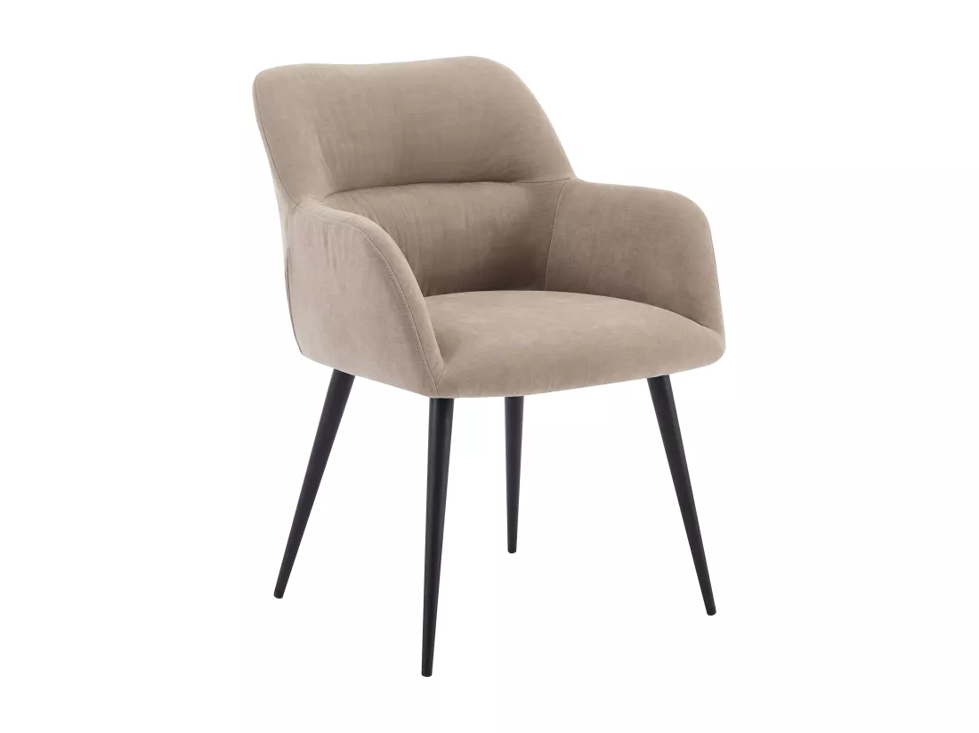 Lot de 2 chaises avec accoudoirs en tissu et métal noir - Beige - HEKA