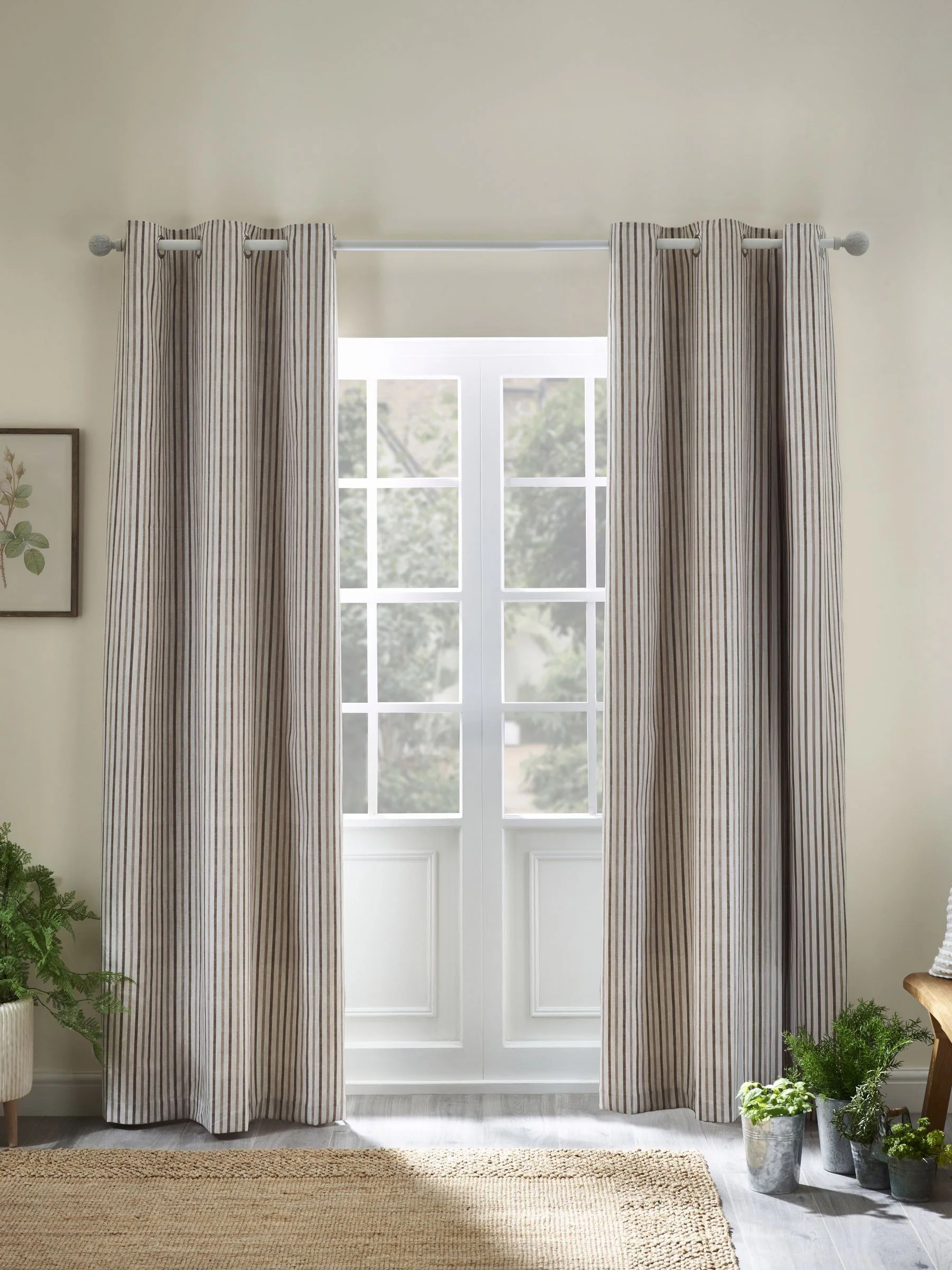 Catherine Lansfield Logan Stripe Lined Eyelet Curtains