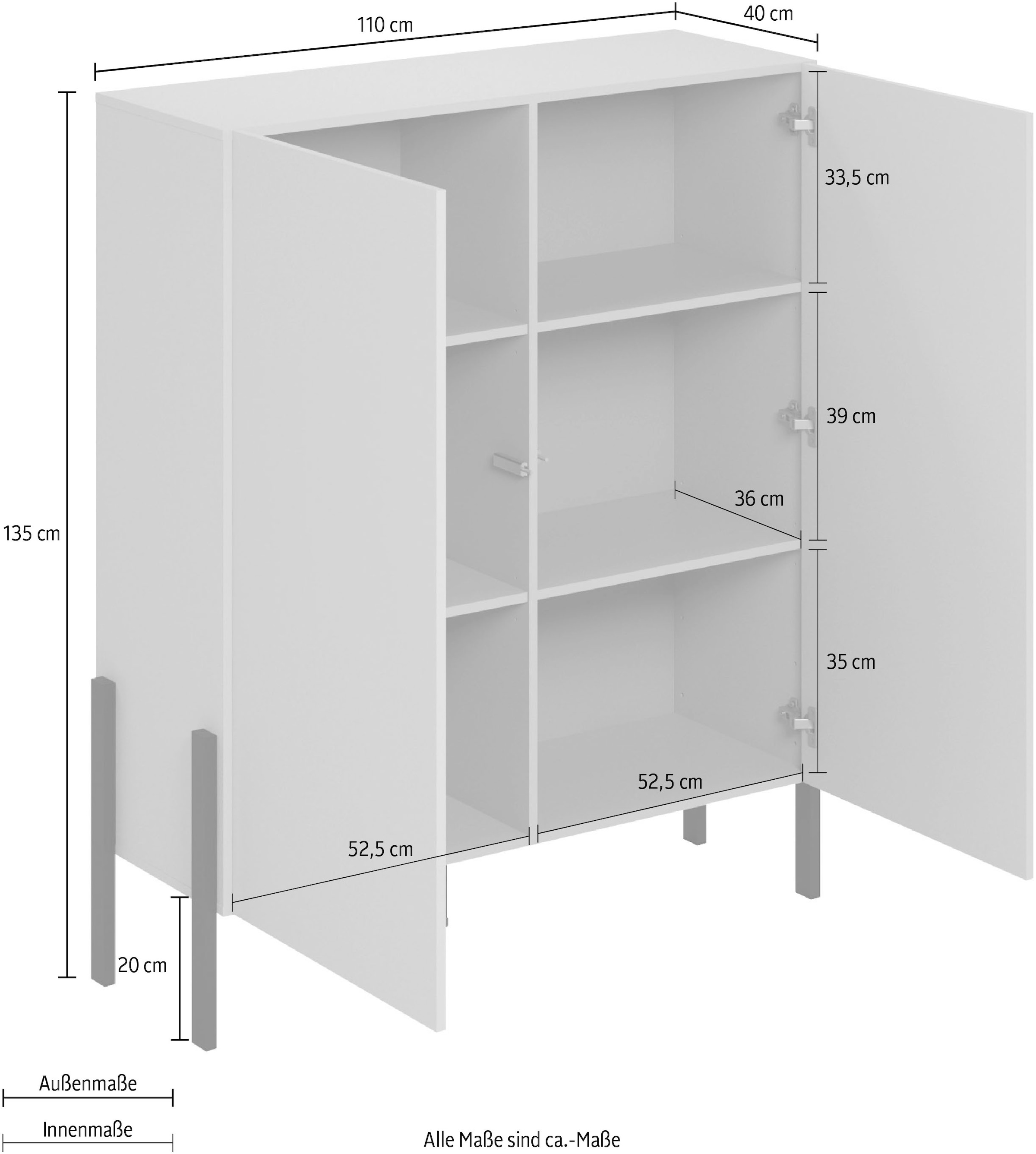INOSIGN Kommode »Jukon, Breite 110 cm, moderne grifflose Hochschrank, 2Türen« Highboard mit viel Stauraum, push-to-open-Funktion