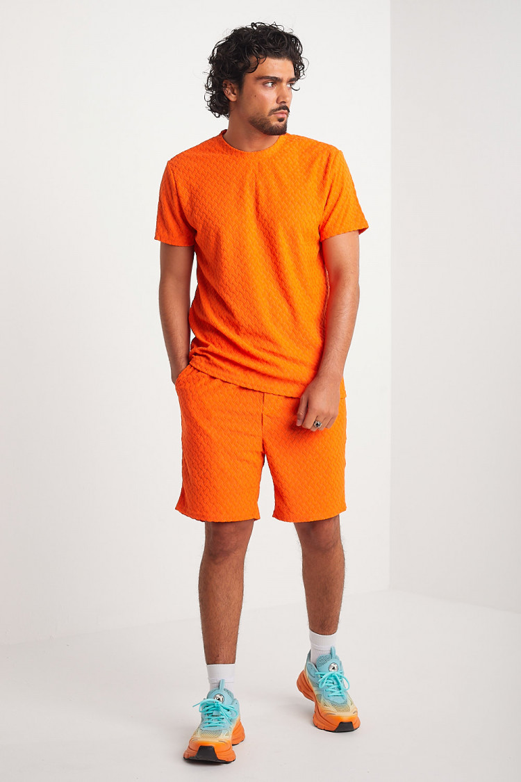 Ensemble 2 pièces t-shirt + short orange texturé