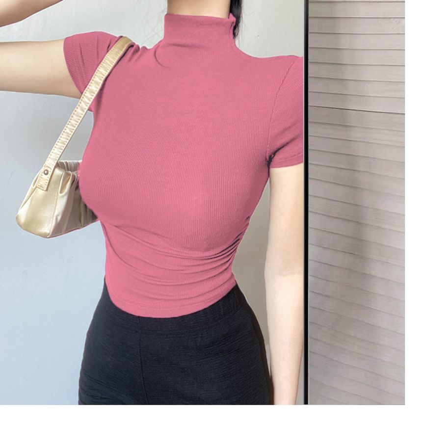 STARK - T-shirt met korte mouwen en mockneck, effen