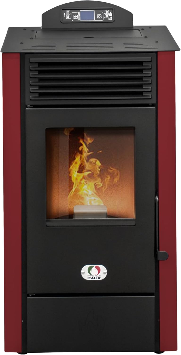 STUFE A PELLET ITALIA California 8 KW | Pelletöfen Effizienz 91% Heizt 70m² Autonomie 20 Std. Programmierbar 5 Geschwindigkeiten und Leistungsstufen Kompaktes Design 24 Monate Garantie Rot