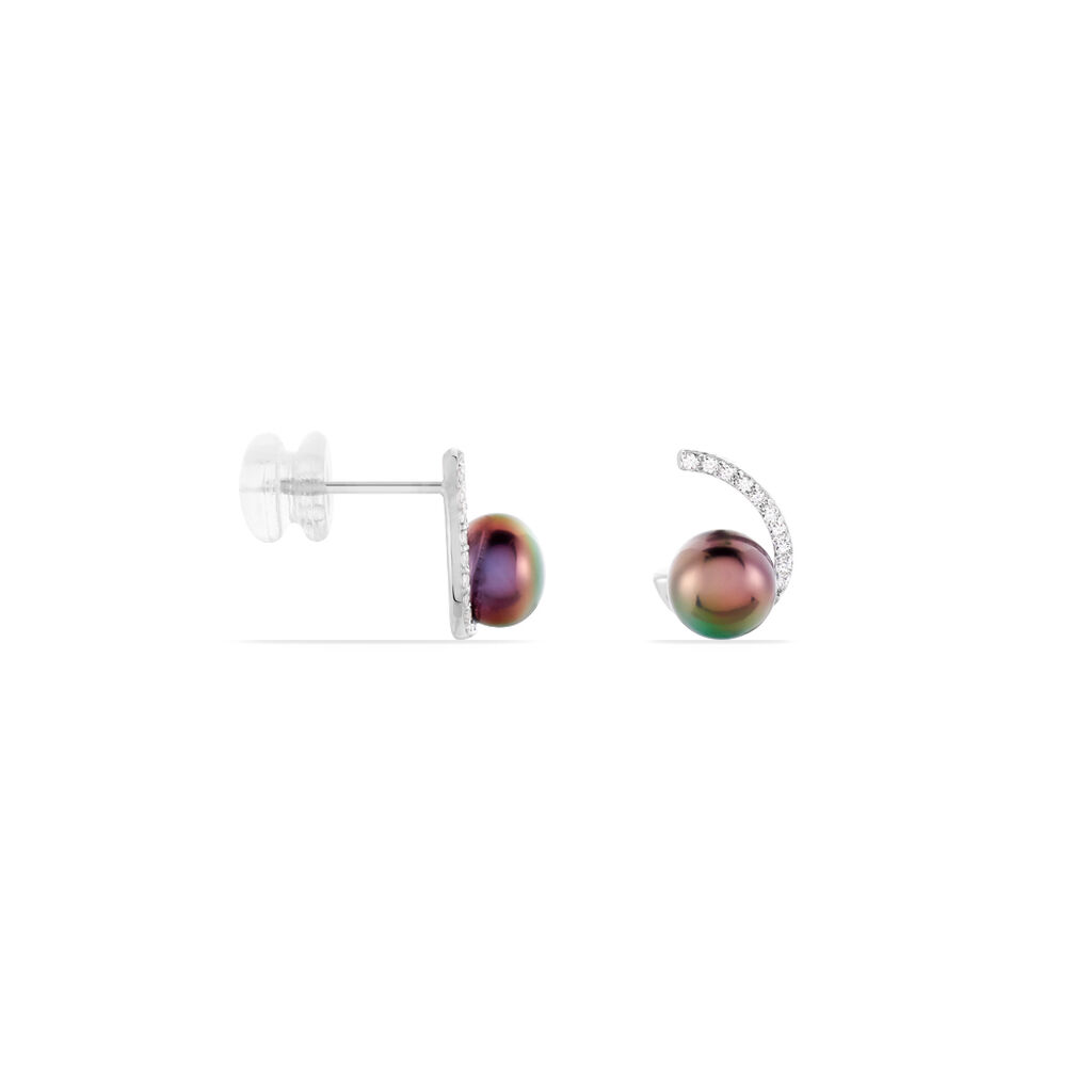 Boucles D'oreilles Puces Anais Or Blanc Perle De Culture Et Oxyde
