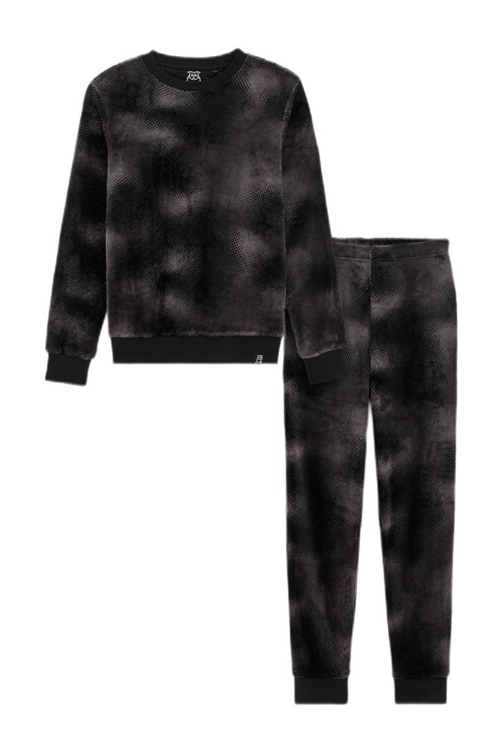 WE Fashion fleece pyjama met dessin zwartg/grijs