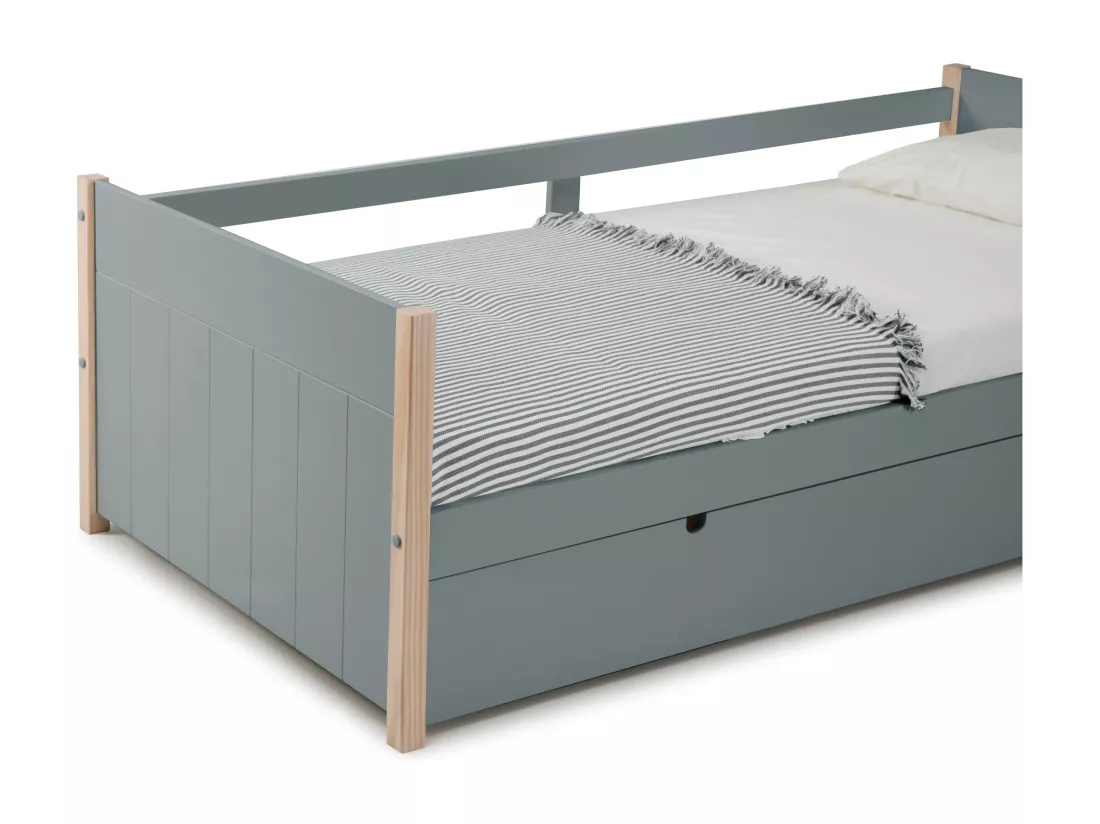 Lit gigogne 2 x 90 x 190 cm - MDF, pin et métal - Vert et naturel + Matelas - MAREKI