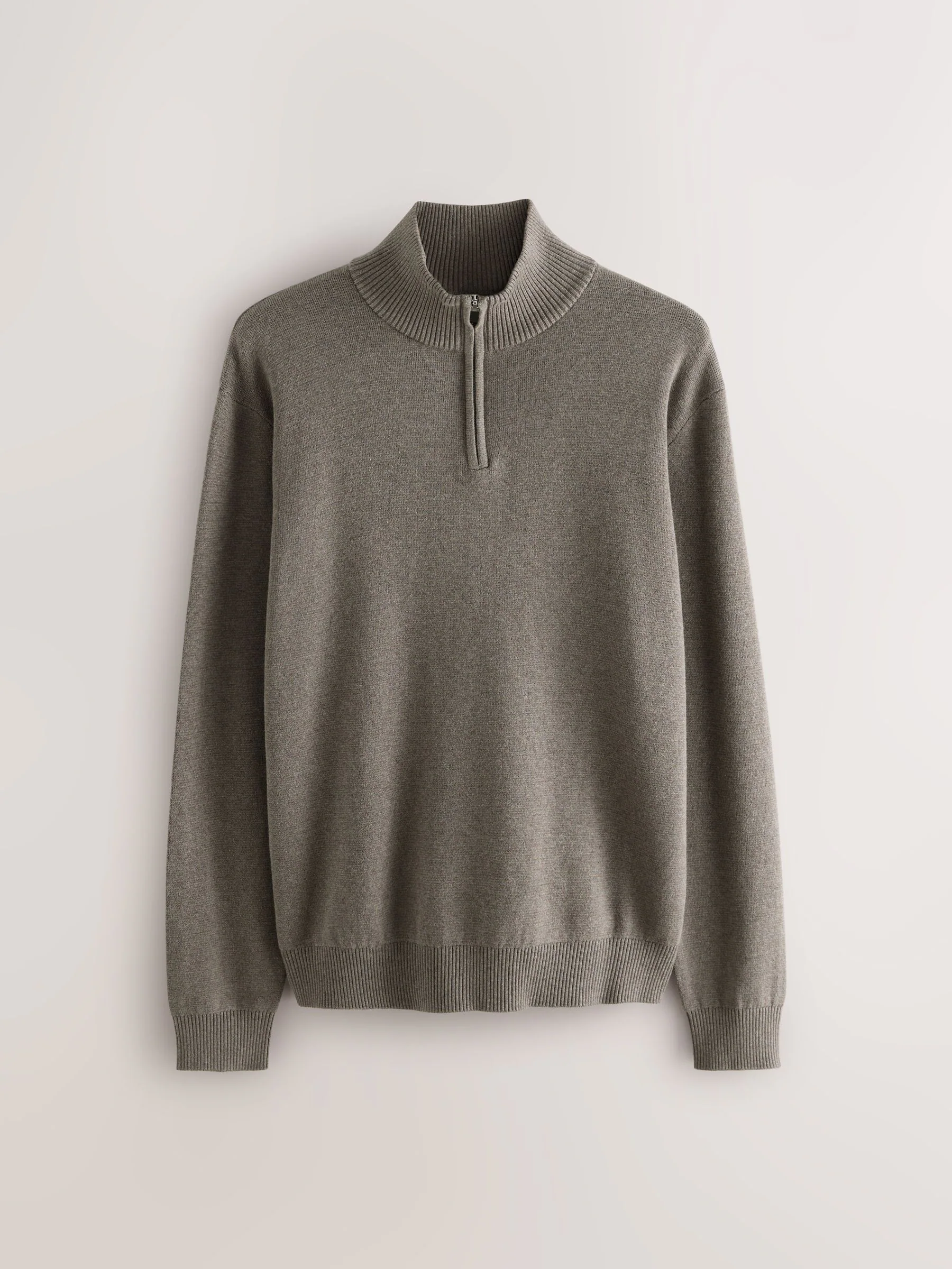 Donker kiezelkleurig - Effen - Regular fit 100% katoenen premium trui met korte rits