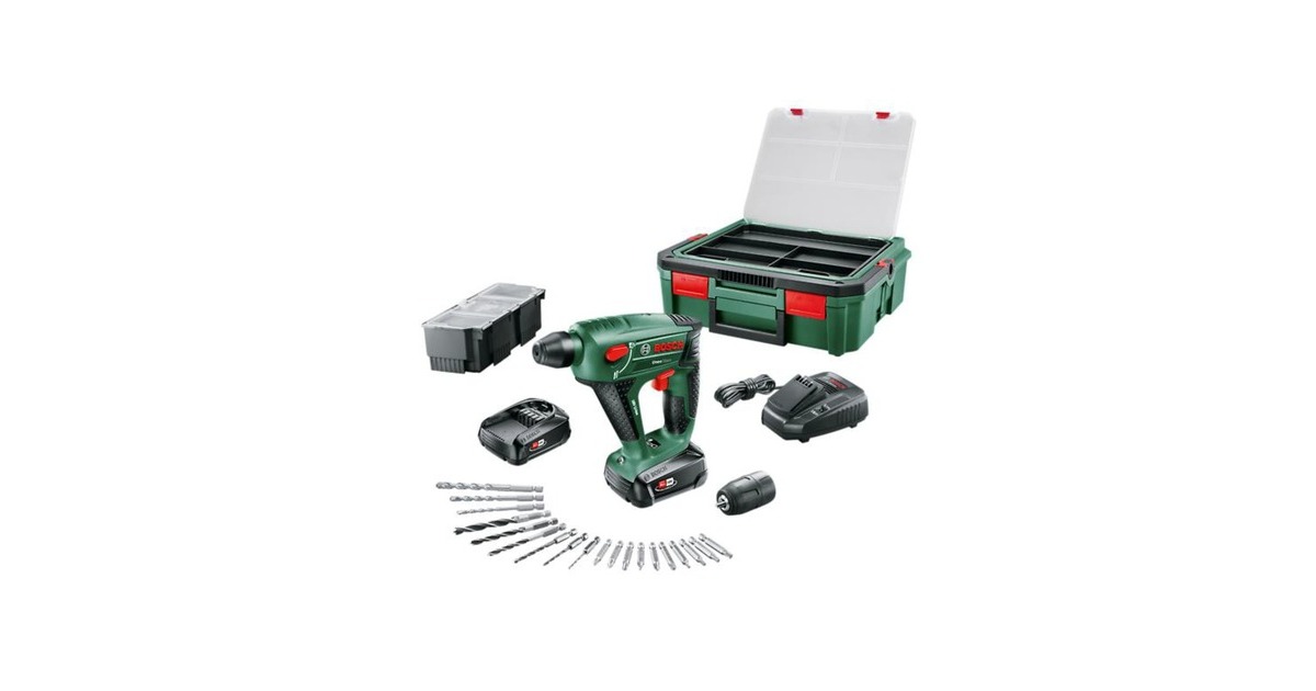 BoschAccuboorhamer Uneo Maxx + SystemBox - 2x 1,5 Ah  (Groen/zwart, POWER FOR ALL ALLIANCE, 2 accu's en oplader inbegrepen)
