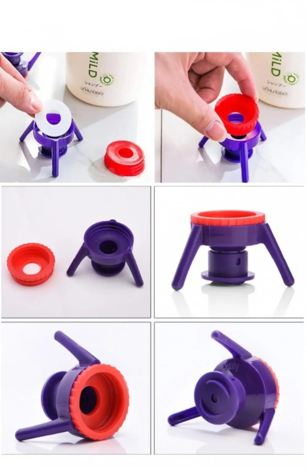 (3er Set) Auslaufsicherer Flaschen Aufsatz Umgekehrter Wasserflaschen Halter Flüssigkeiten Spender für Küche / Badezimmer - Bunt