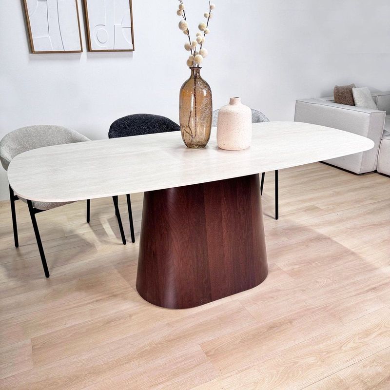 Dimehouse - Eettafel Lea - Sintered Stone - Marmerlook - Walnoot Frame - 180x90 cm - Deens Ovaal