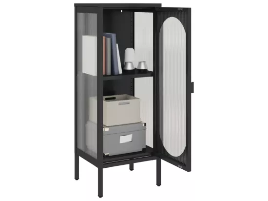 Buffet noir 40x35x105 cm verre et acier