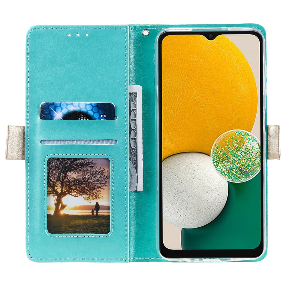 Samsung Galaxy A54 5G Leder Tasche Flip Cover mit Reissverschluss - Türkis / Gold
