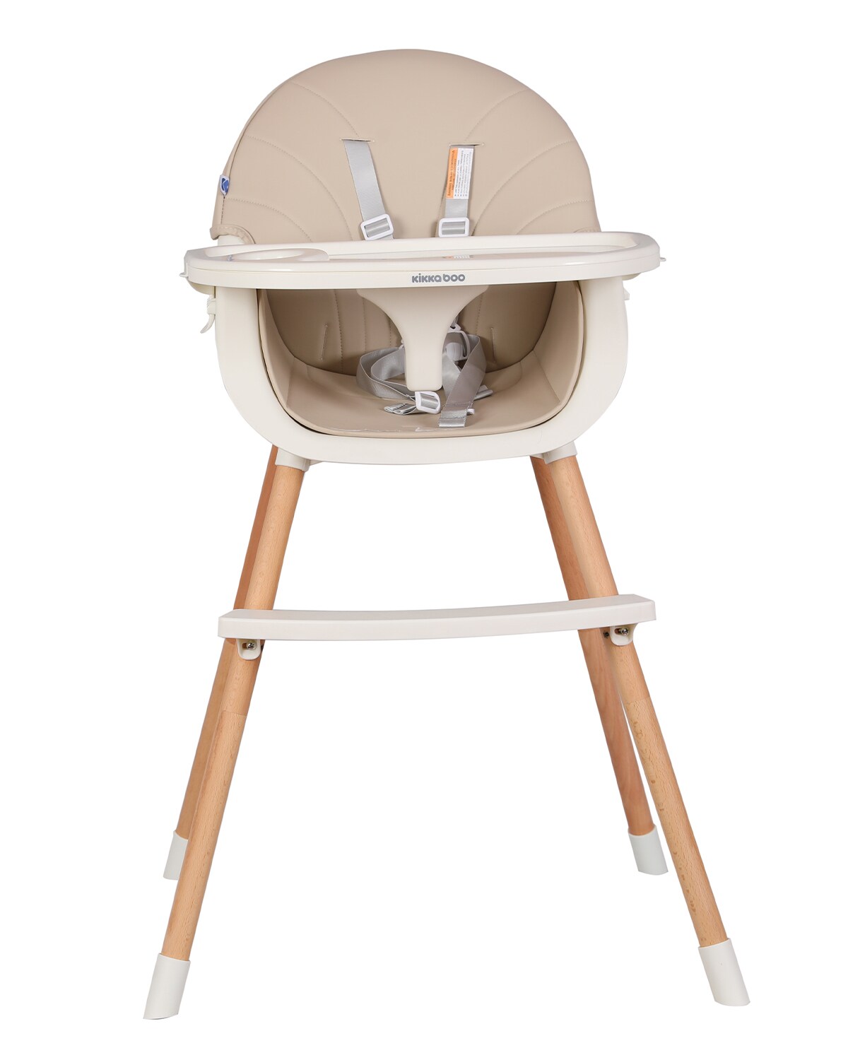 Kikkaboo Kinderhochstuhl Nutri 2 in 1 Holzbeine Fußstütze abnehmbares Tablett beige