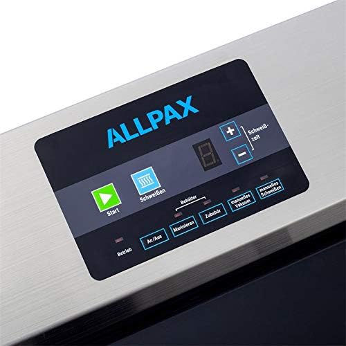 Vakuumierer/Vakuumiermaschine P 355 von ALLPAX - inkl. 100 Vakuumbeutel 20 x 30 cm (strukturiert) - 97% Vakuumleistung - 5 mm breite Schweißnaht - mit Puls-System für druckempfindliche Produkte