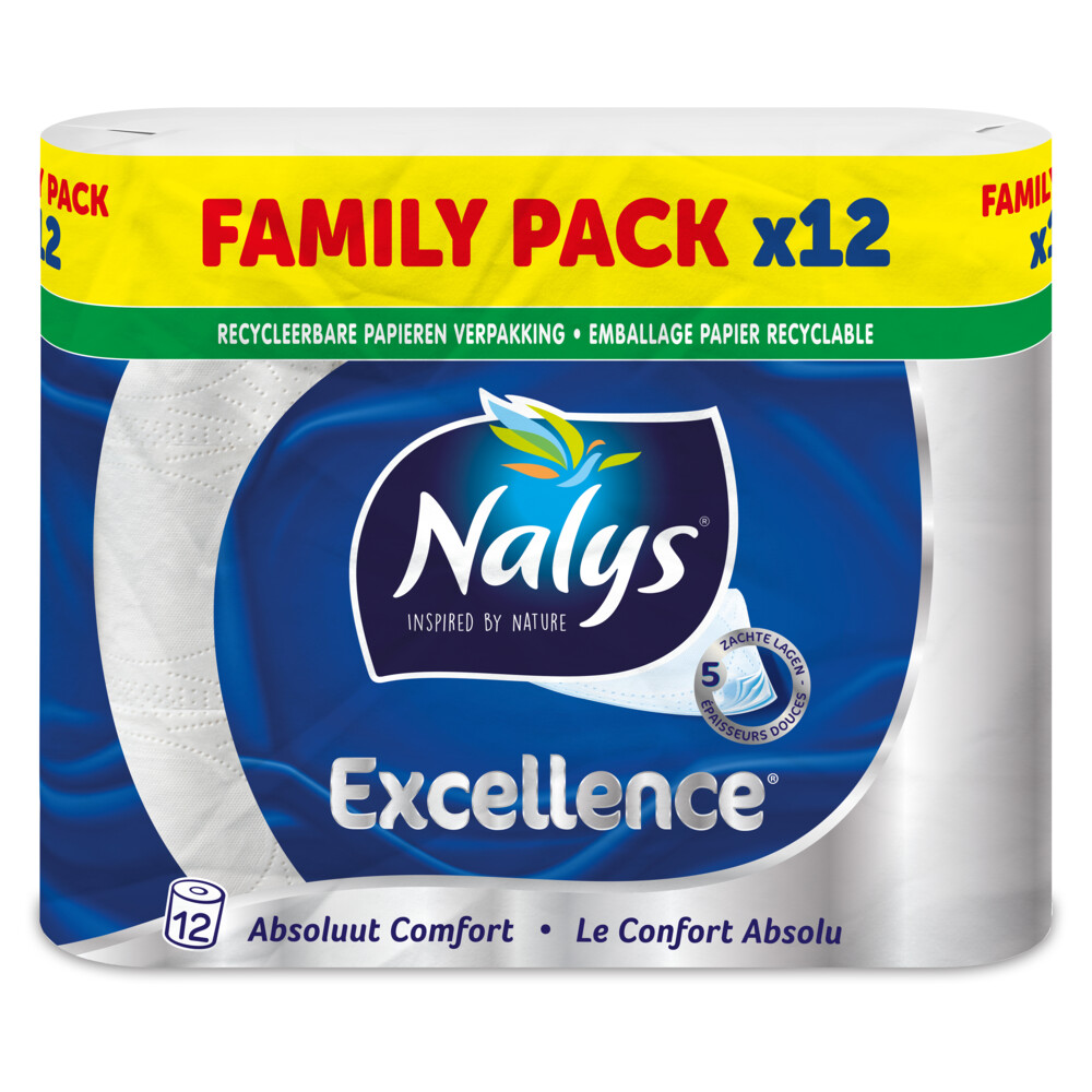 Nalys Excellence Maxi-Vel Toiletpapier In Papieren Verpakking 5-Laags12 stuks
