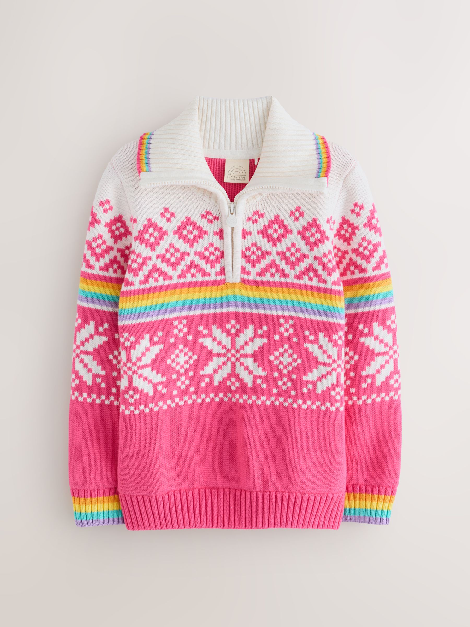 Little Bird by Jools Oliver Kindertrui met heldere Fairisle kwart-rits en gebreide familie Kerstmis Trui
