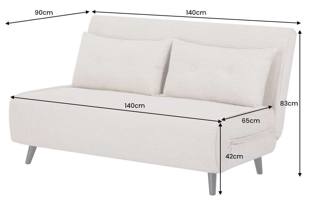 Retro Schlafsessel SMART MULTIFUNCTION 140cm beige Cord Bettfunktion inkl. Kissen