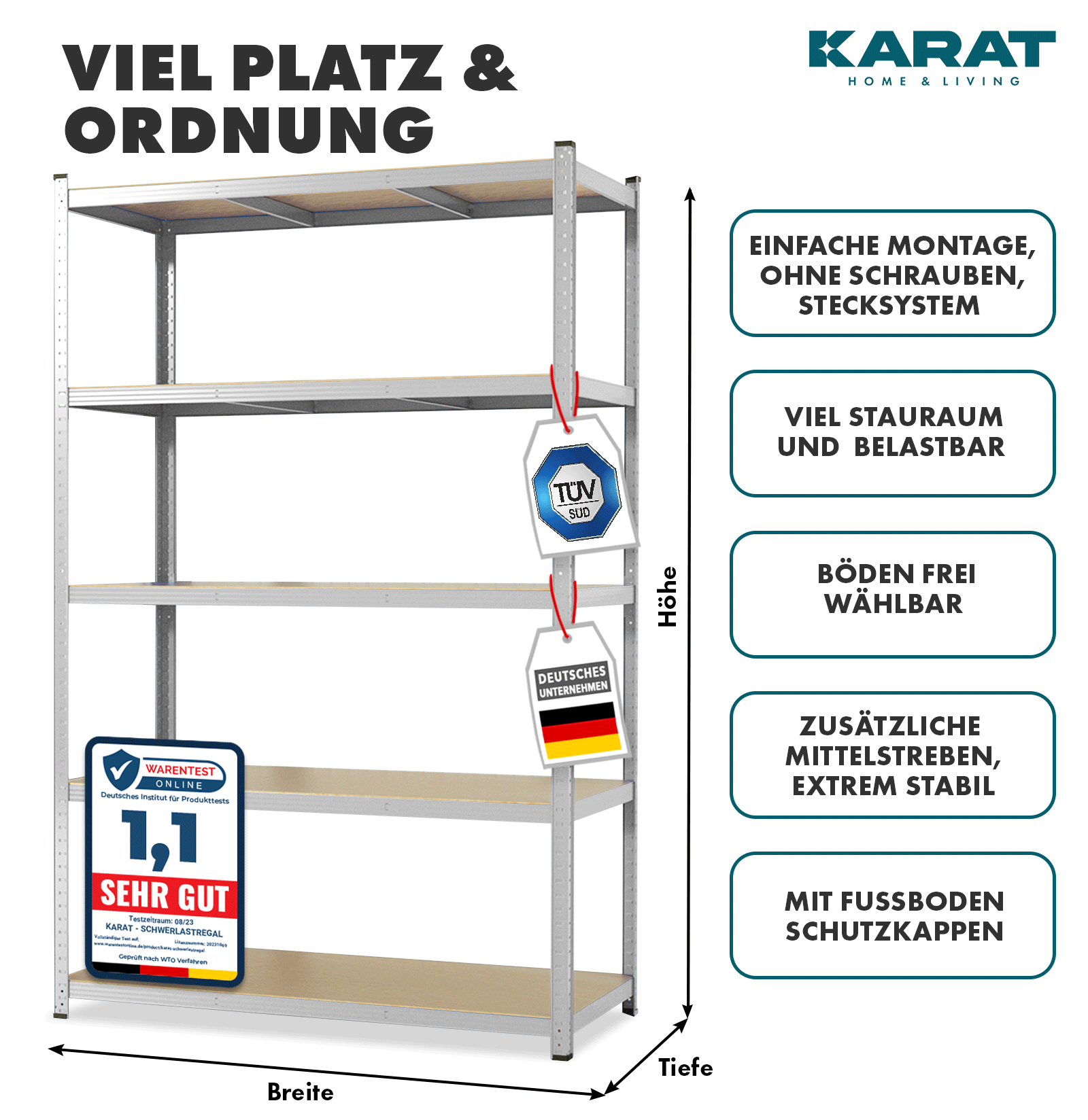 karatcommercial Schwerlastregal Grizzly | Verzinkt | Höhe: 180 cm | Breite: 120 cm