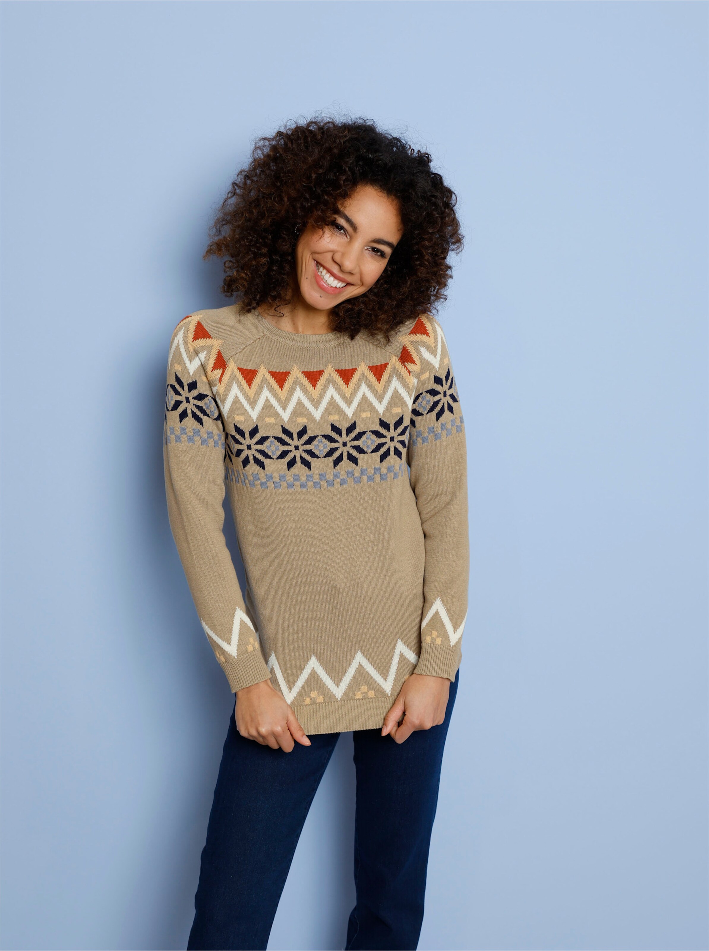 Langarm-Pullover im Norweger-Muster