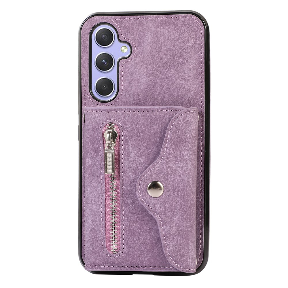 Samsung Galaxy A54 5G Necklace Leder Schutz Hülle mit Kartenfächer   Handykette (RFID Schutz) - Lila