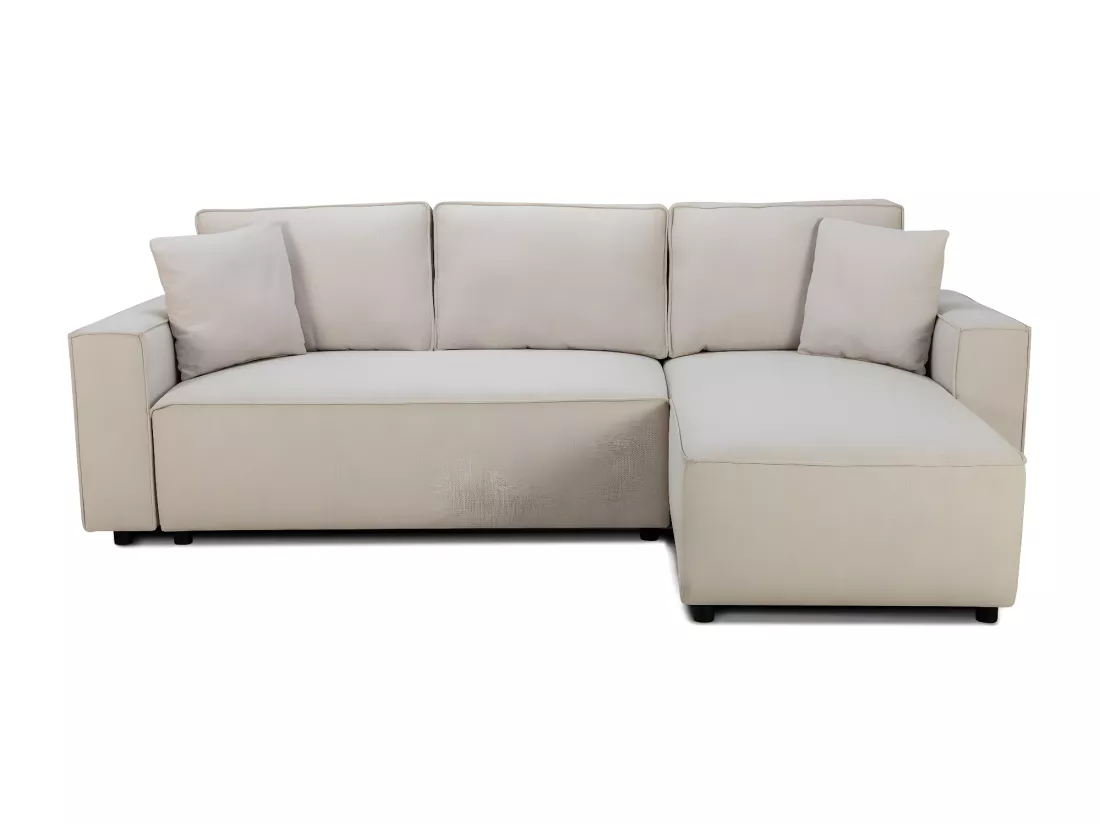 Canapé d'angle réversible convertible 4 places en tissu beige - Théa
