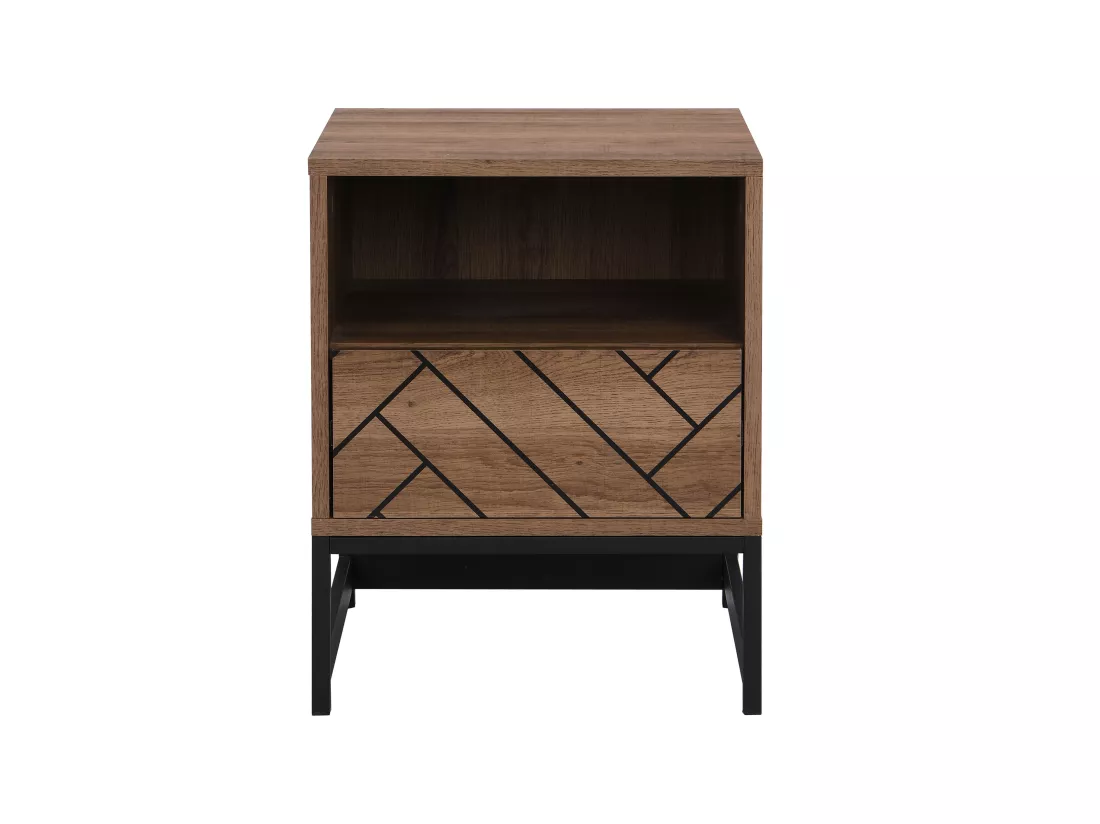 Lot de 2 tables de chevet 1 tiroir et 1 niche - MDF et Acier - Coloris : Naturel et noir - CARATANA