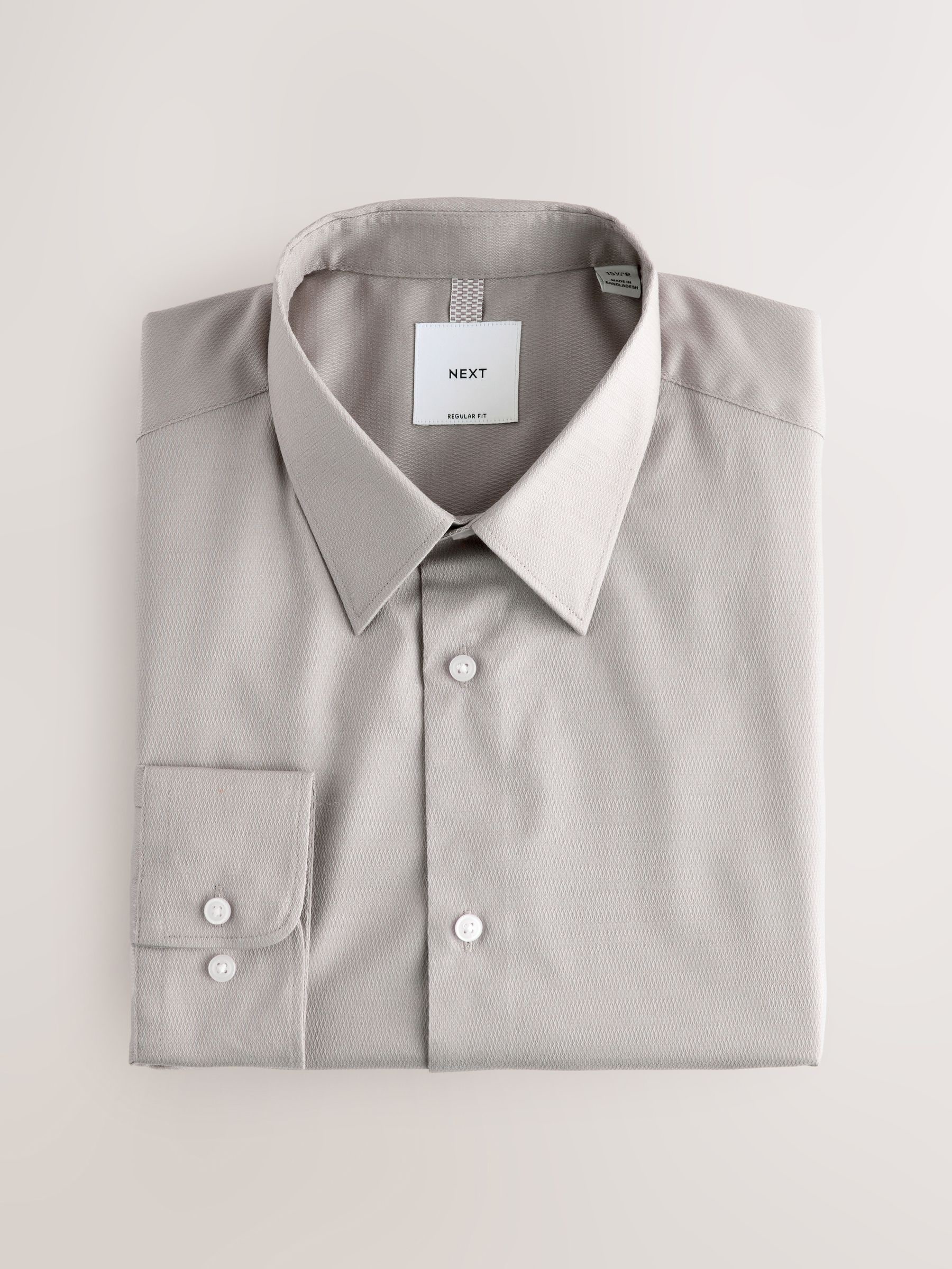 Naturel bruin - Normale Pasvorm - Onderhoudsvriendelijk, getextureerd, slim fit overhemd met enkele manchet