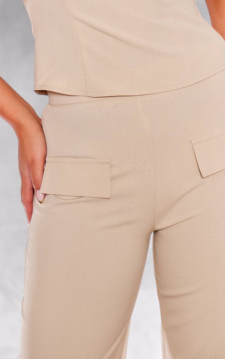 Gris Pierre Pantalon Large Tailleur Tissé À Détail De Poches Coordonné