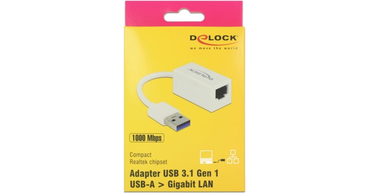 DeLOCKSuperSpeed USB-A (USB 3.1 Gen 1) male > Gigabit LAN 10/100/1000 Mbps compact adapter  (Wit, 0,127 meter)