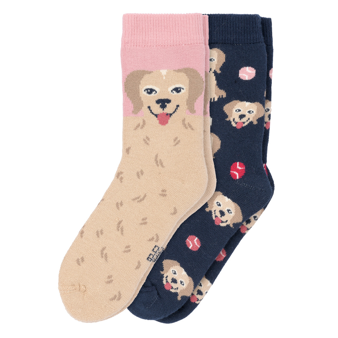 Topolino 2 Paar Mädchen Stoppersocken mit Hunde-Motiv dunkelblau / rosa