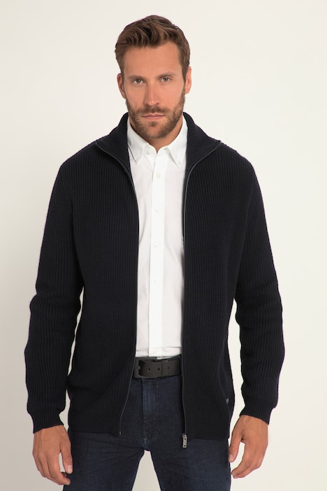Strickjacke, Wollmix, Patentstrick, Stehkragen, Zipper