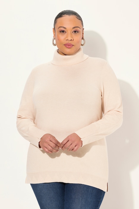 Rollkragenpullover, breite Rippbündchen, Langarm