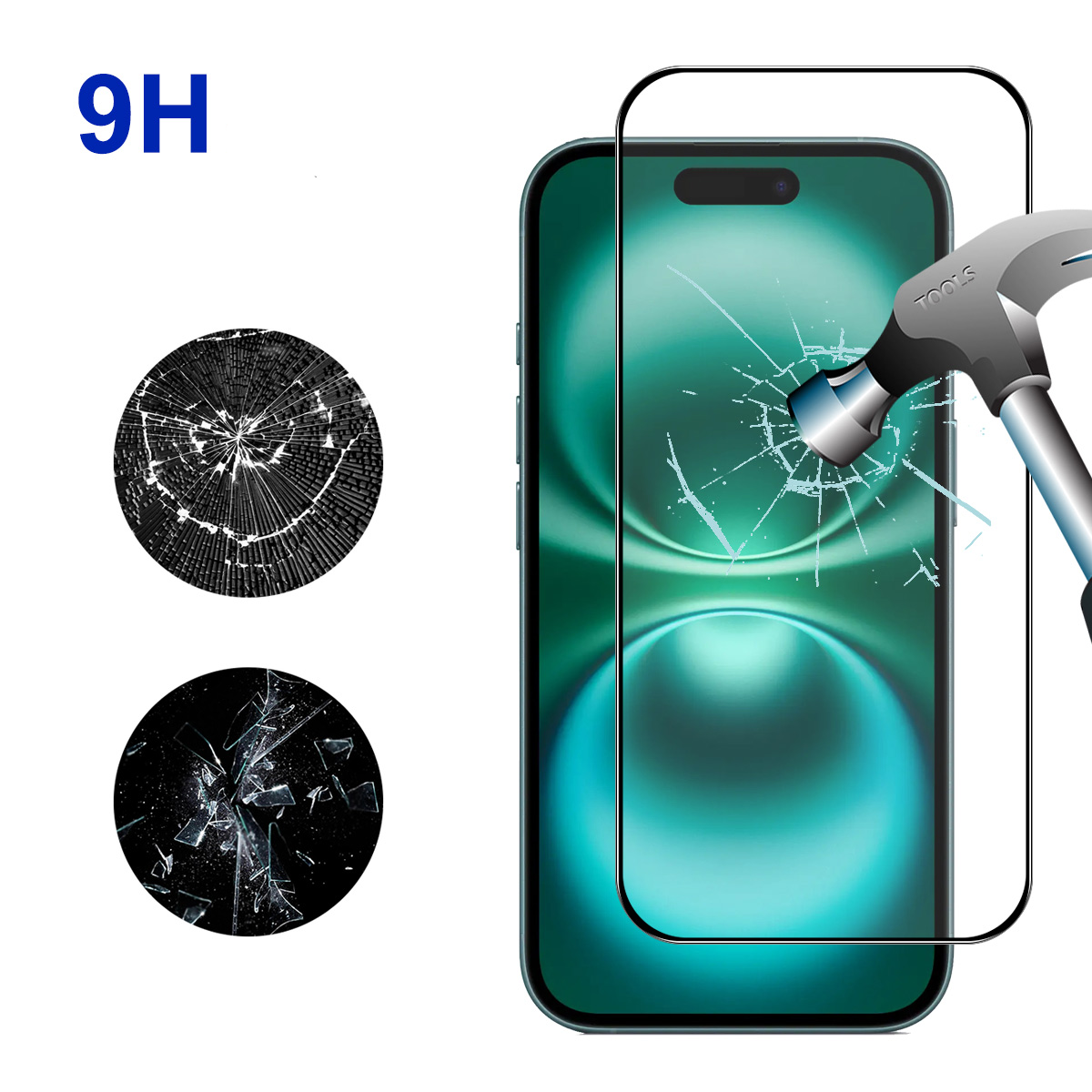 iPhone 16 Full-Screen Vollbild Panzer Glas mit Rahmen   Montagerahmen