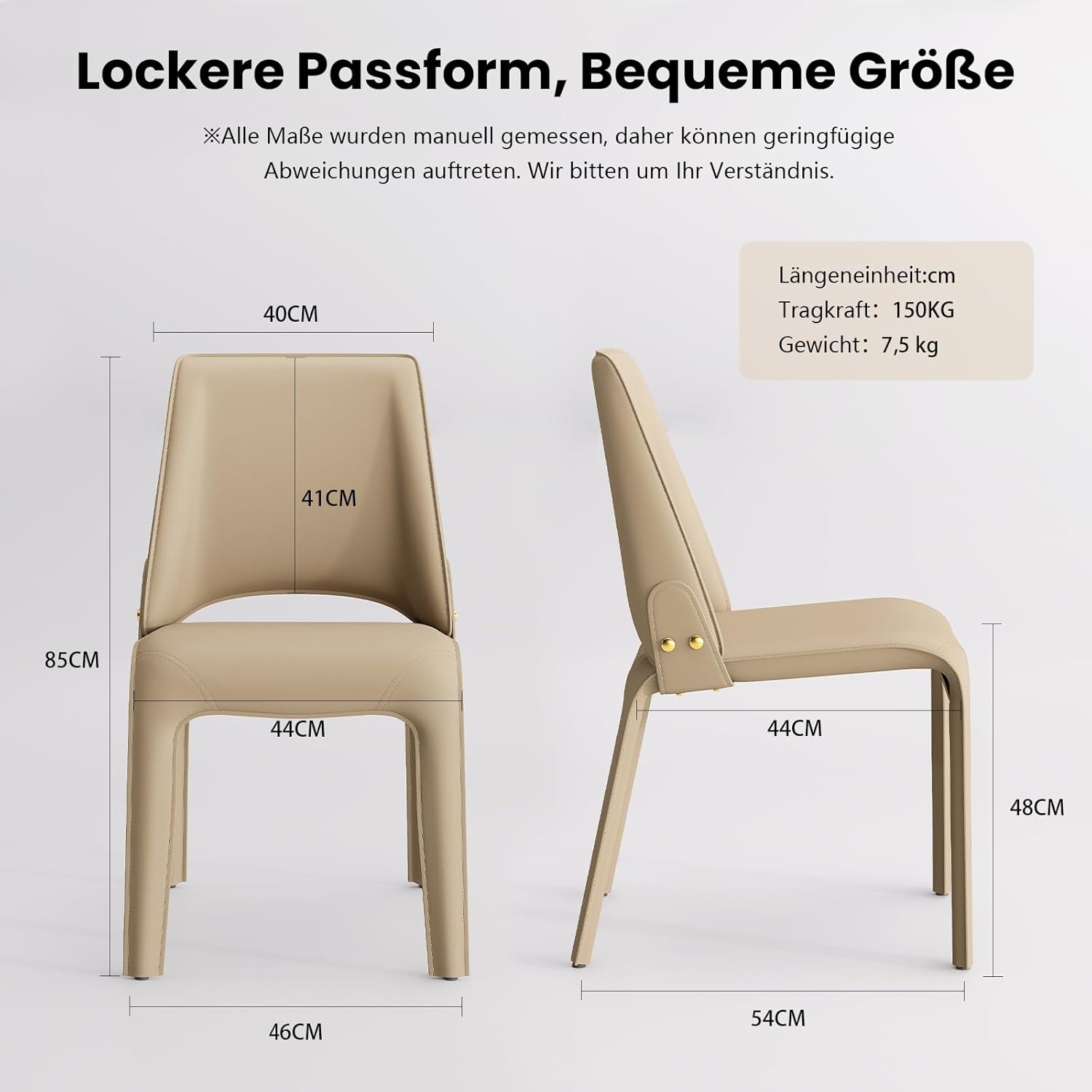 YOUNUOKE Sattelleder Esszimmerstuhl, Küchenstuhl Einzeln, Polsterstuhl Stahlbeine Moderne minimalistische, für Küche, Wohnzimmer, Schlafzimmer, bis 150kg belastbar, Hohe Rückenlehne, Khaki