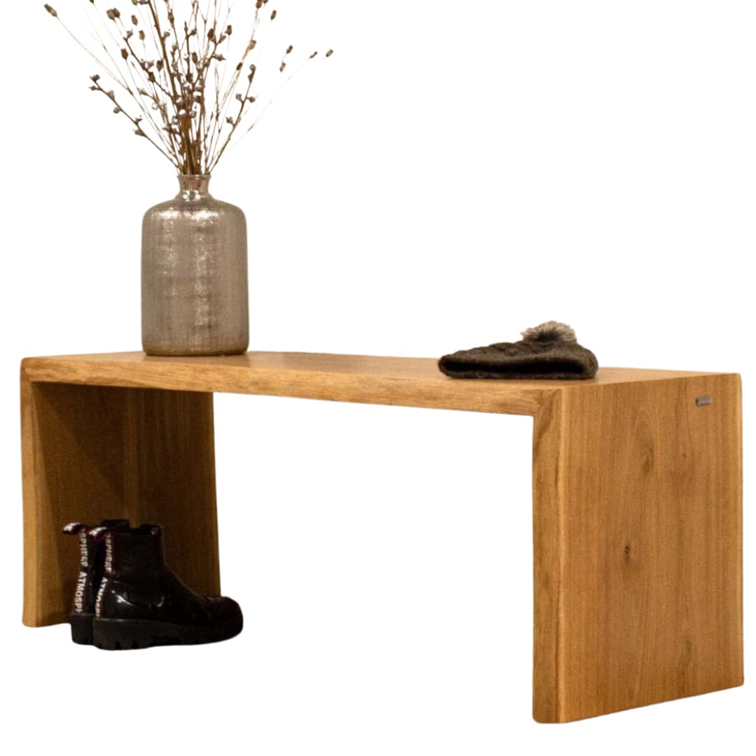 holz4home Massivholzbank 120 x 45 cm Eiche geölt mit Baumkante