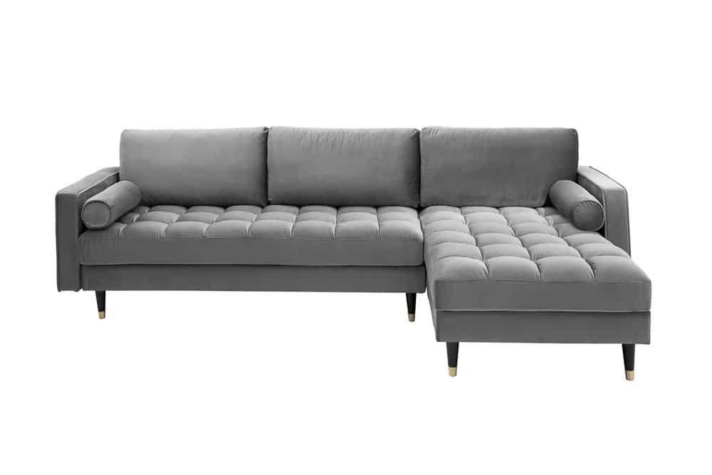 Elegantes Ecksofa COZY VELVET 260cm grau Samt Federkern 3-Sitzer
