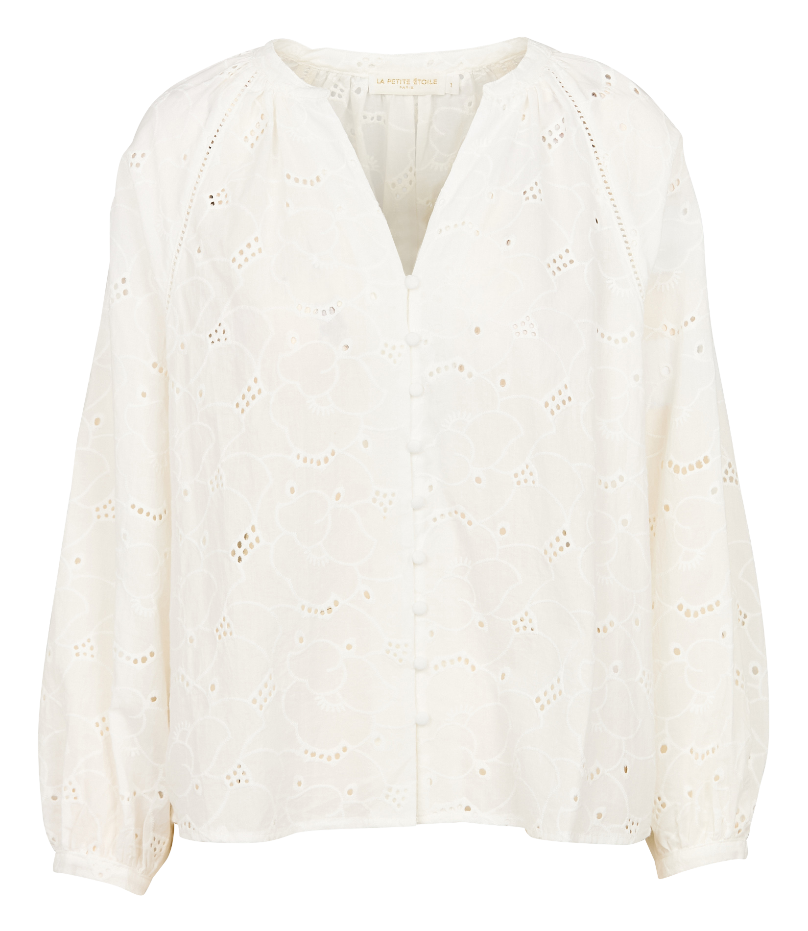 BONTI - Chemise droite col V en coton | Beige