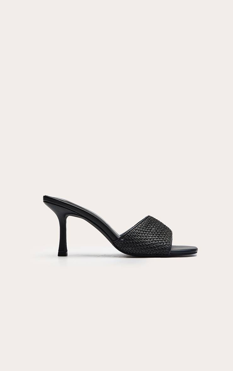 Noir Mules À Talon Bout Carré Texturées