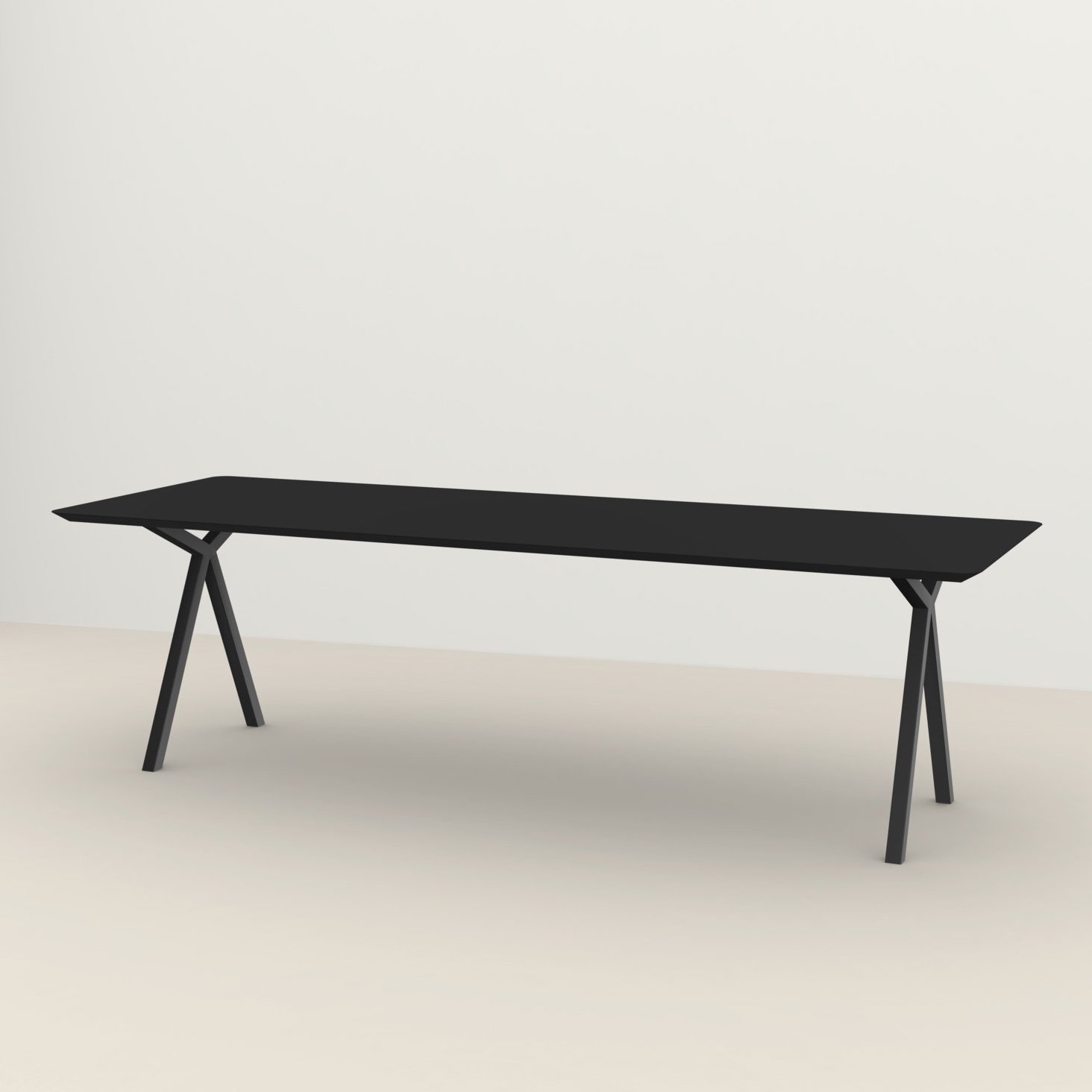 Studio HENK tafel Slim X-type Rechthoekig - zwart frame, HPL Fenix nero ingo 240 x 90 | HPL Fenix Nero Ingo | Verjongde Rand | Frame Zwart