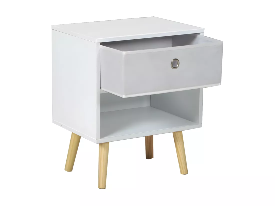 Chevet + 1 tiroir tissu INDIANA / Blanc