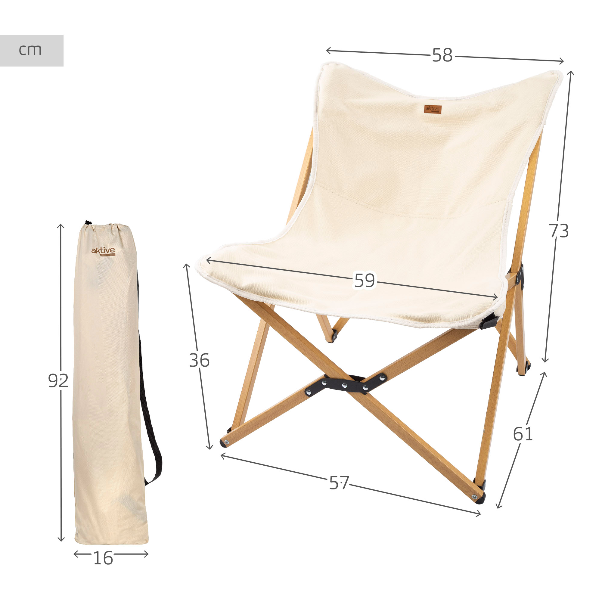 Cadeira dobrável Aktive para glamping com bolsa de transporte